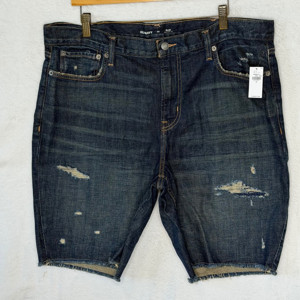 Old Navy Mens 40 Blue Slim Cutoff Denim Shorts Distressed Built-In Flex 683869